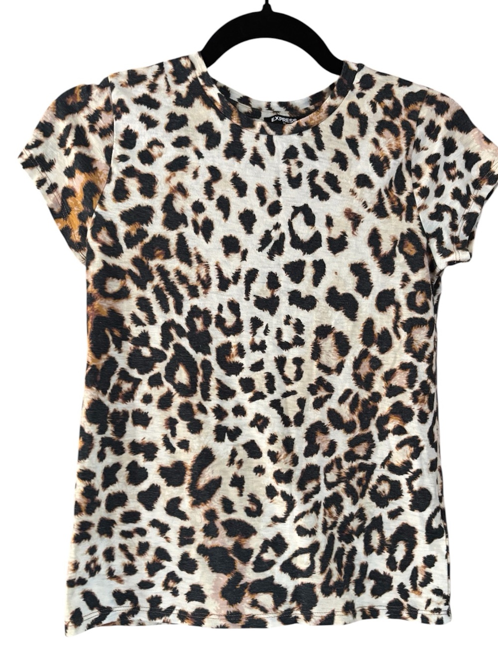 Express Leopard Print Crewneck Tee in Cream, Brown & Black